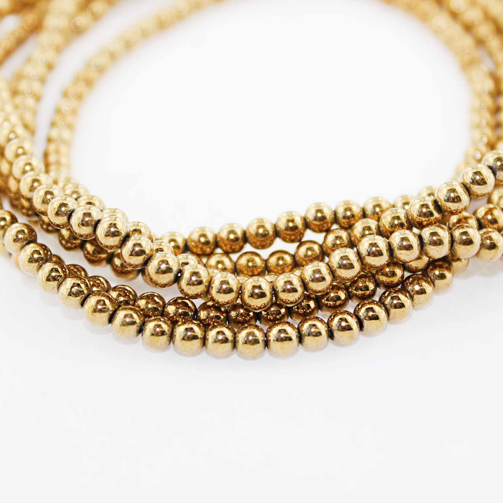 Round Hematite Beads 3mm - Gold - 1 Strand 136 Beads - BD1102