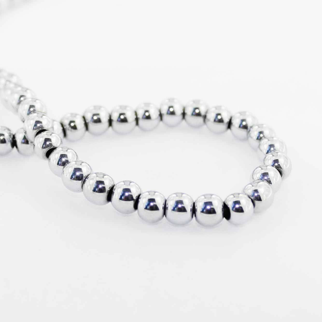 Perles Hématite Rondes 6mm - Argent Galvanisé - 1 Rang 65 Perles - BD1103