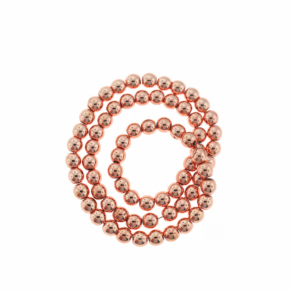 Round Hematite Beads 6mm - Rose Gold - 1 Strand 67 Beads - BD2549