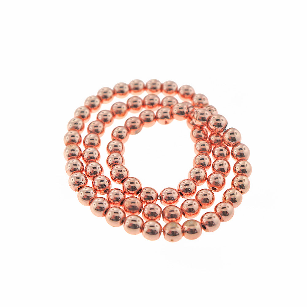 Round Hematite Beads 6mm - Rose Gold - 1 Strand 67 Beads - BD2549
