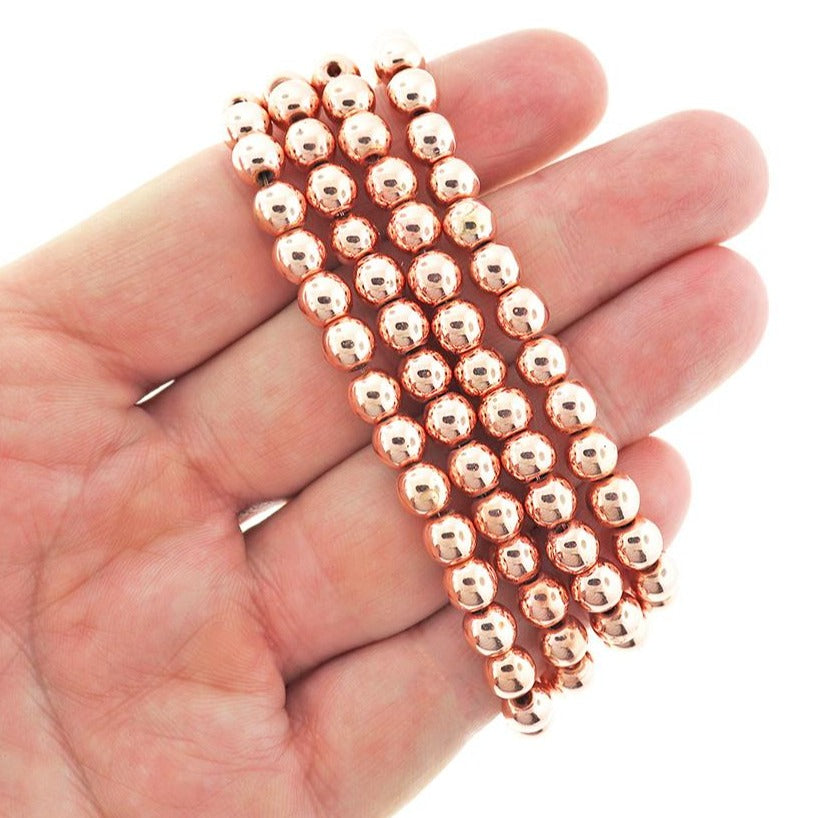 Round Hematite Beads 6mm - Rose Gold - 1 Strand 67 Beads - BD2549