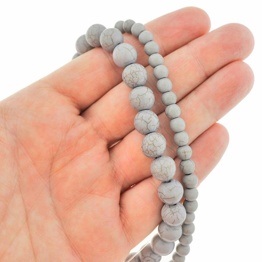 Perles rondes imitation pierres précieuses 6mm - 10mm - Choisissez votre taille - Marbre gris - 1 brin complet de 15" - BD1981