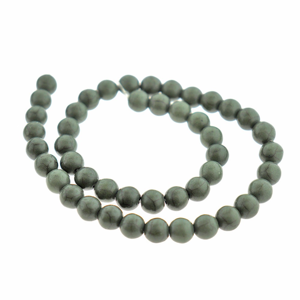 Perles rondes imitation pierres précieuses 6mm - 8mm - Choisissez votre taille - Marbre vert forêt - 1 brin complet de 15" - BD1982