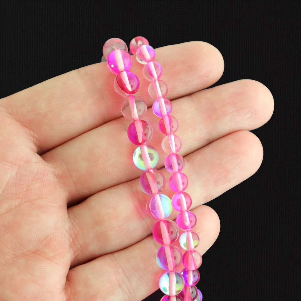 Perles rondes imitation pierres précieuses 6mm ou 8mm - Choisissez votre taille - Pierre de lune rose foncé - 1 brin complet de 14-15" - BD2523