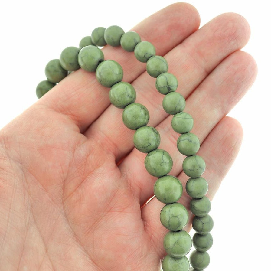 Round Imitation Gemstone Beads 8mm - 10mm - Choose Your Size - Green Marble - 1 Full 15" Strand - BD1957