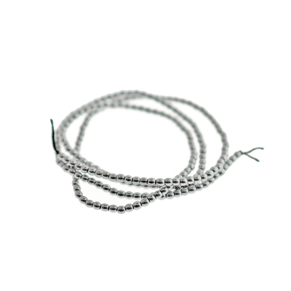Round Imitation Hematite Beads 2mm - Silver - 1 Strand 190 Beads - BD1774
