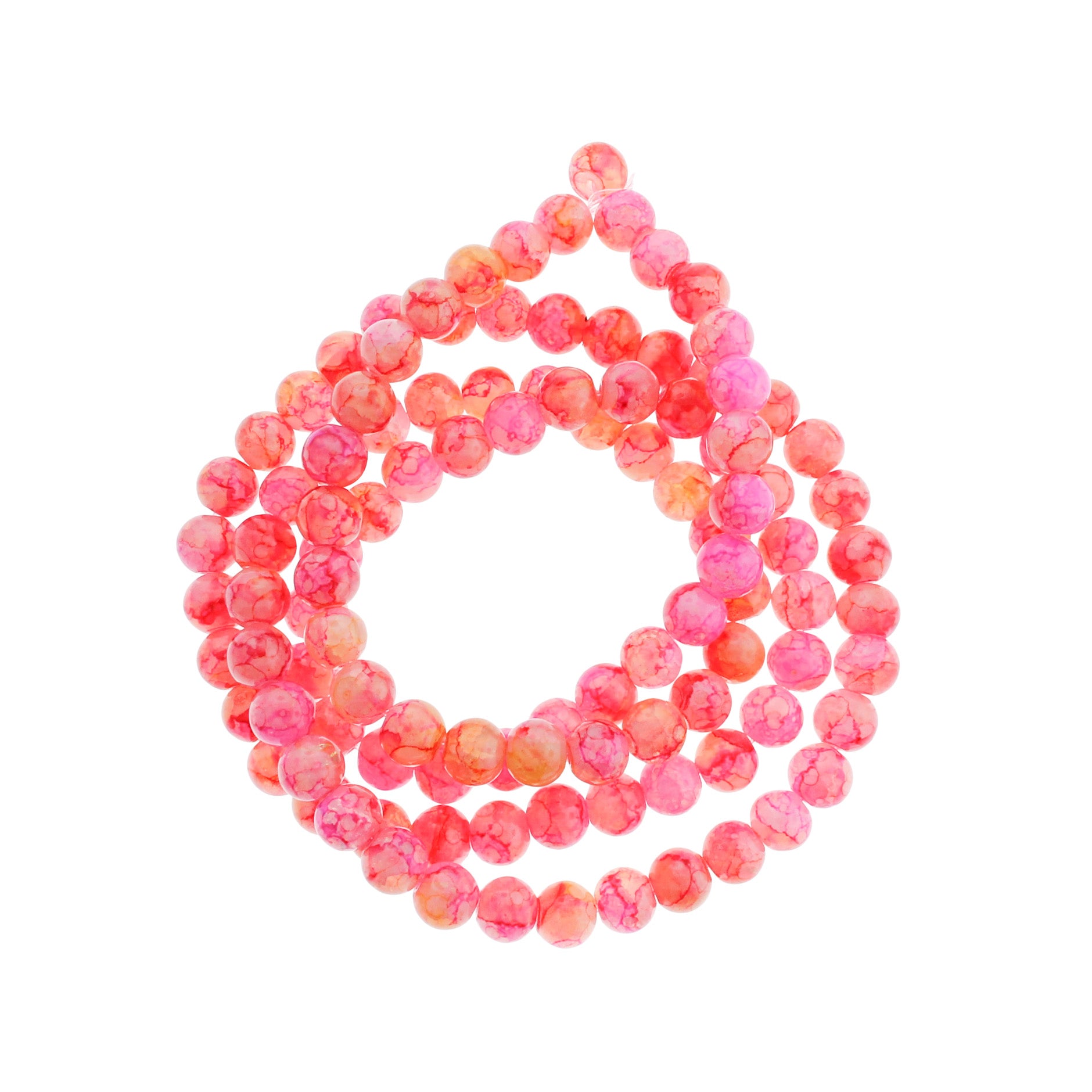 Round Imitation Jade Beads 6mm - 8mm - Choose Your Size - Sunset Pink Crackle - 1 Full 31.8" Strand - BD2343