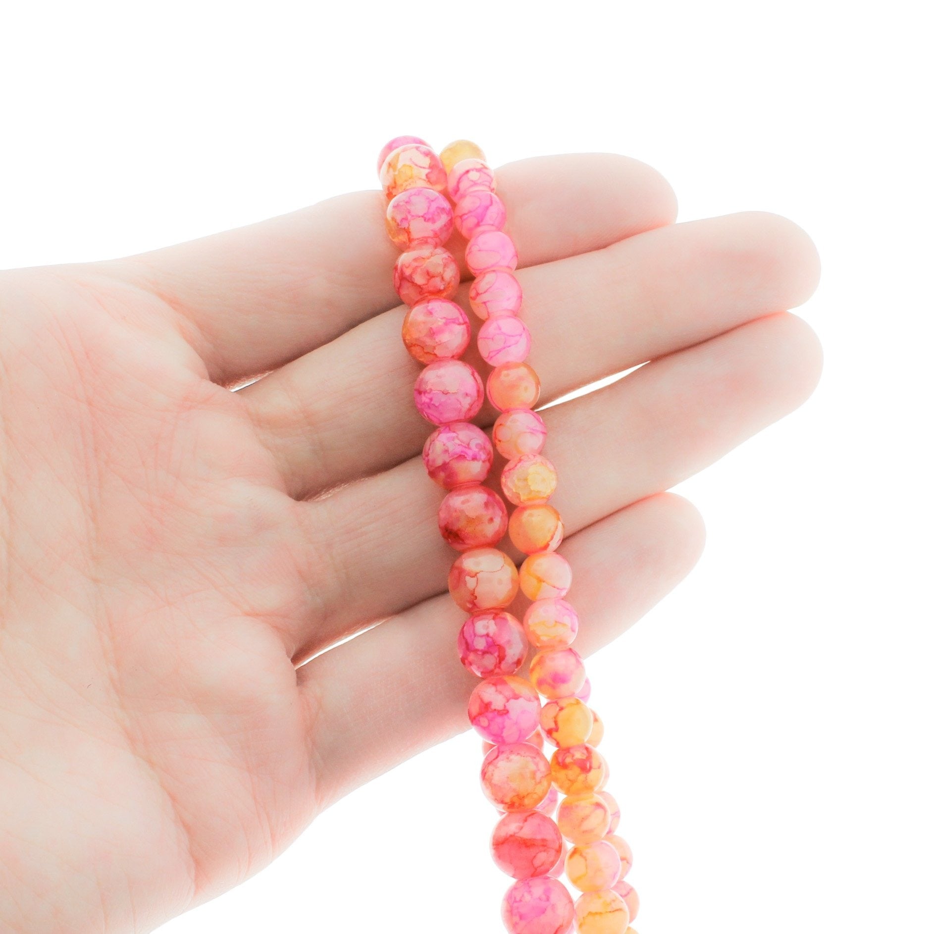 Round Imitation Jade Beads 6mm - 8mm - Choose Your Size - Sunset Pink Crackle - 1 Full 31.8" Strand - BD2343