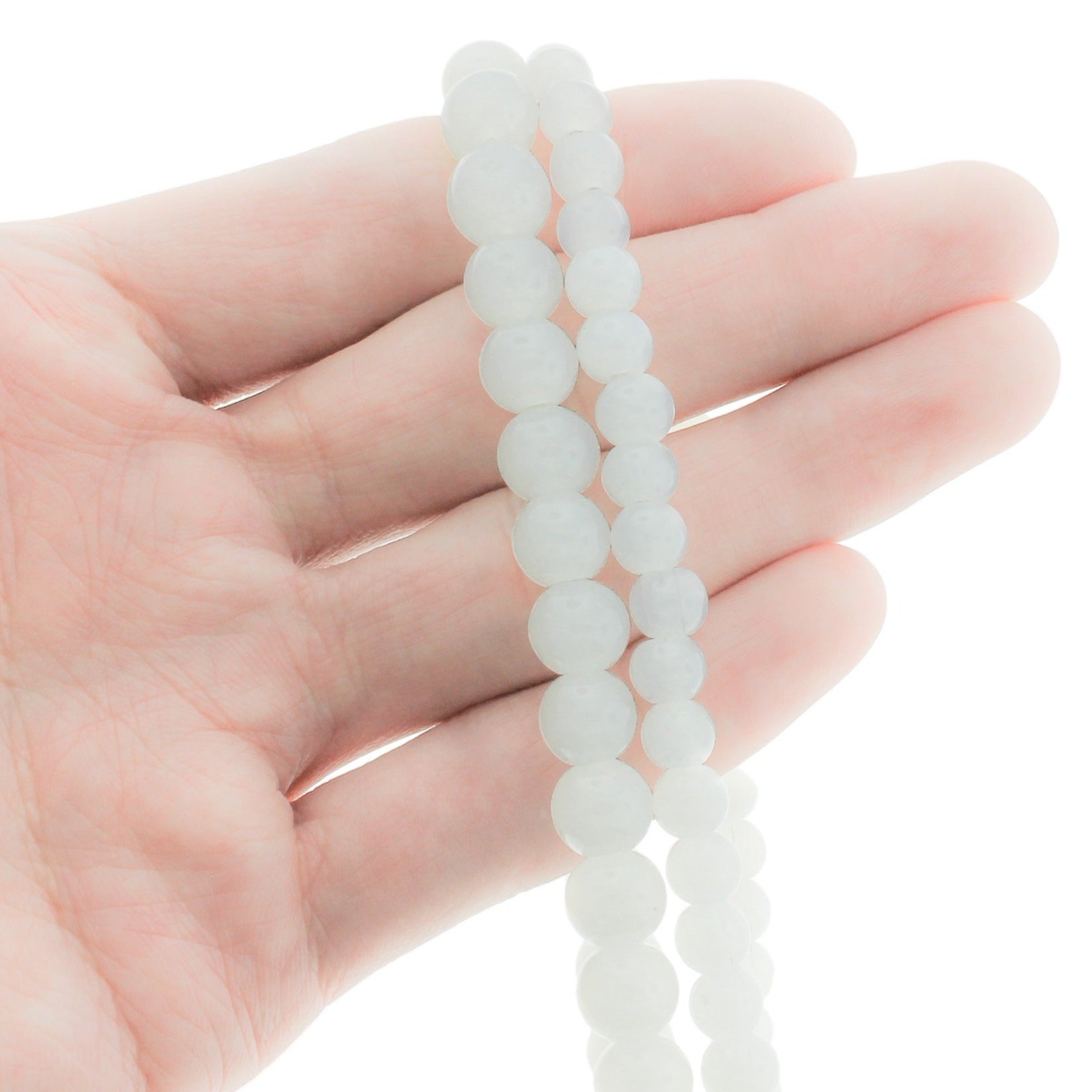 Perles rondes imitation jade 6mm - 8mm - Choisissez votre taille - Blanc - 1 brin complet de 31" - BD2735