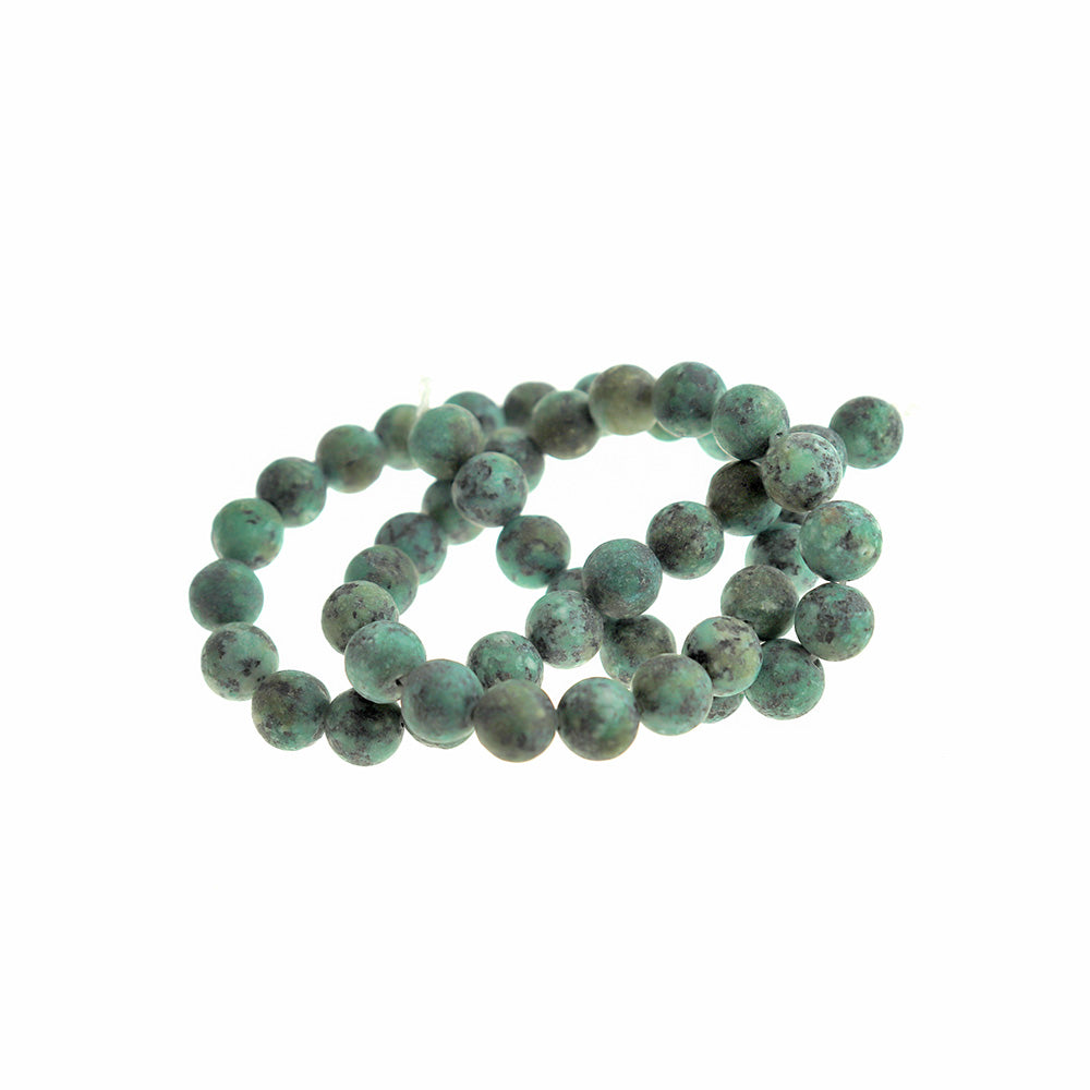 Round Natural African Turquoise Beads 4mm - 10mm - Choose Your Size - Mottled Blue and Black Tones - 1 Full 15.5" Strand - BD1802