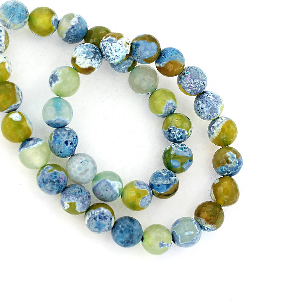Round Natural Agate Beads 10mm - Marbled Greens, Blues, Tans and Whites - 1 Strand 36 Beads - BD596