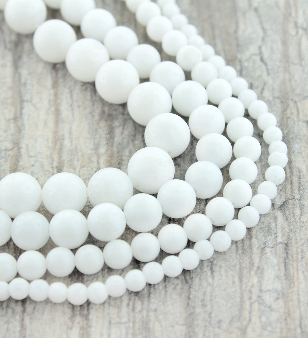 Perles d'agate naturelle rondes 4mm -10mm - Choisissez votre taille - Blanc laiteux - 1 brin complet de 14,5" - BD1866