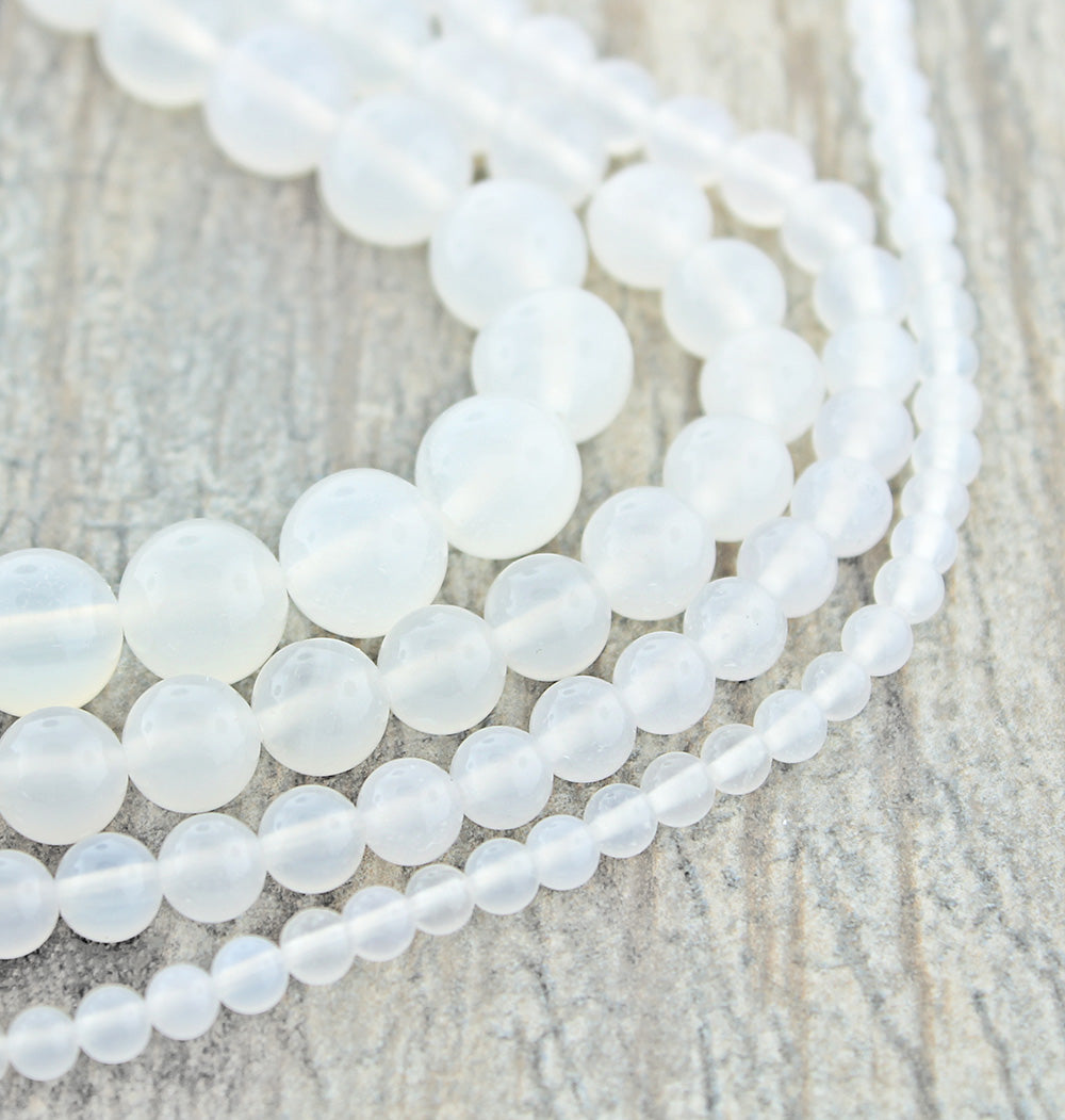 Perles d'agate naturelle rondes 4mm -10mm - Choisissez votre taille - Blanc laiteux - 1 brin complet de 15" - BD1852