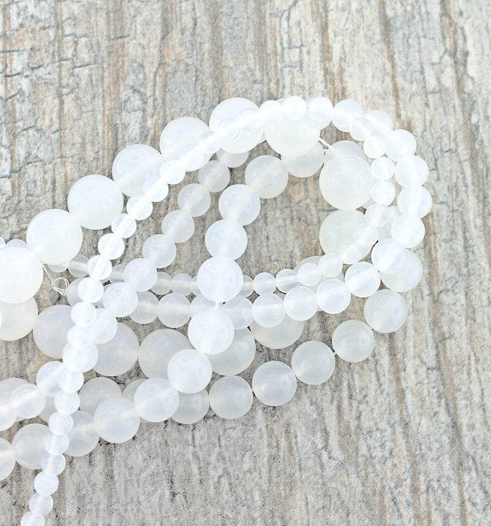 Perles d'agate naturelle rondes 4mm -10mm - Choisissez votre taille - Blanc laiteux - 1 brin complet de 15" - BD1852