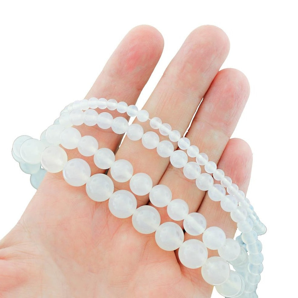 Round Natural Agate Beads 4mm -10mm - Choose Your Size - Milky White - 1 Full 15" Strand - BD1852