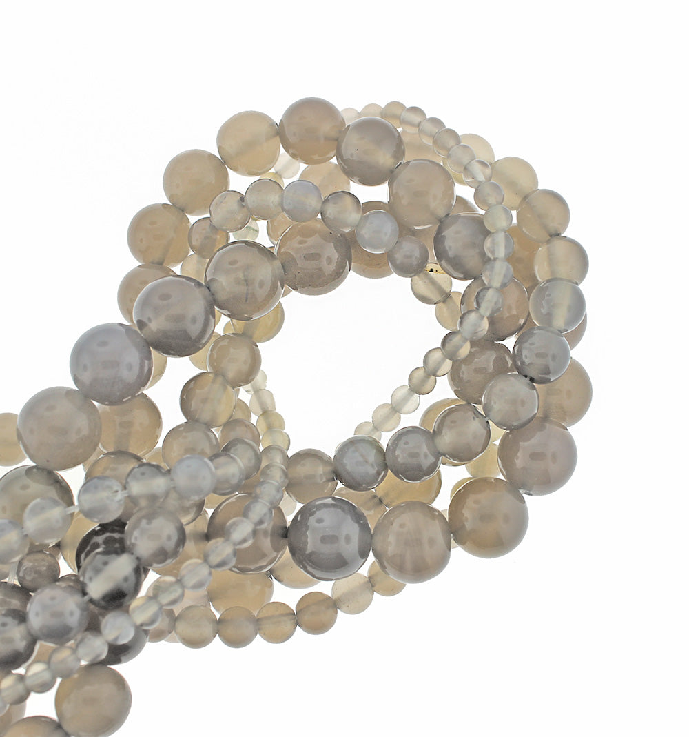 Round Natural Agate Beads 4mm -12mm - Choose Your Size - Stormy Grey - 1 Full 15.5" Strand - BD1832