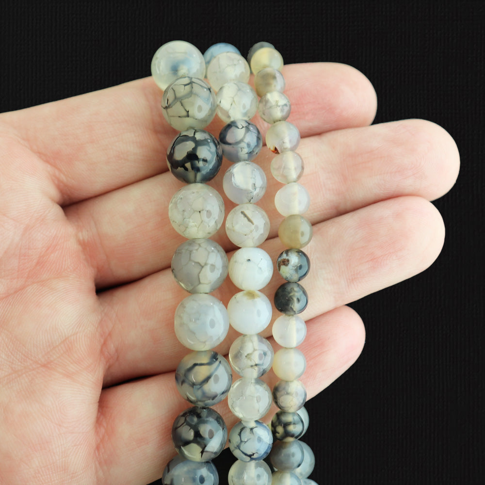 Round Natural Agate Beads 6mm - 10mm - Choose Your Size - Dragon Vein Light Brown - 1 Full 15" Strand - BD1799