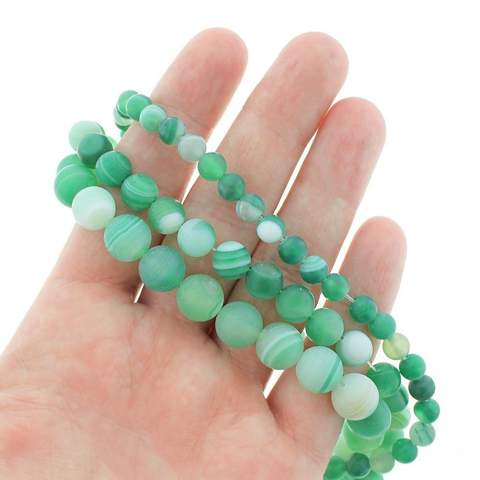 Round Natural Agate Beads 6mm -10mm - Choose Your Size - Emerald Green Marble - 1 Full 15" Strand - BD1844