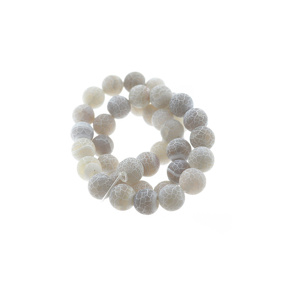 Round Natural Agate Beads 6mm - 10mm - Choose Your Size - Grey Weathered Crackle - 1 Full 15.5" Strand - BD2348