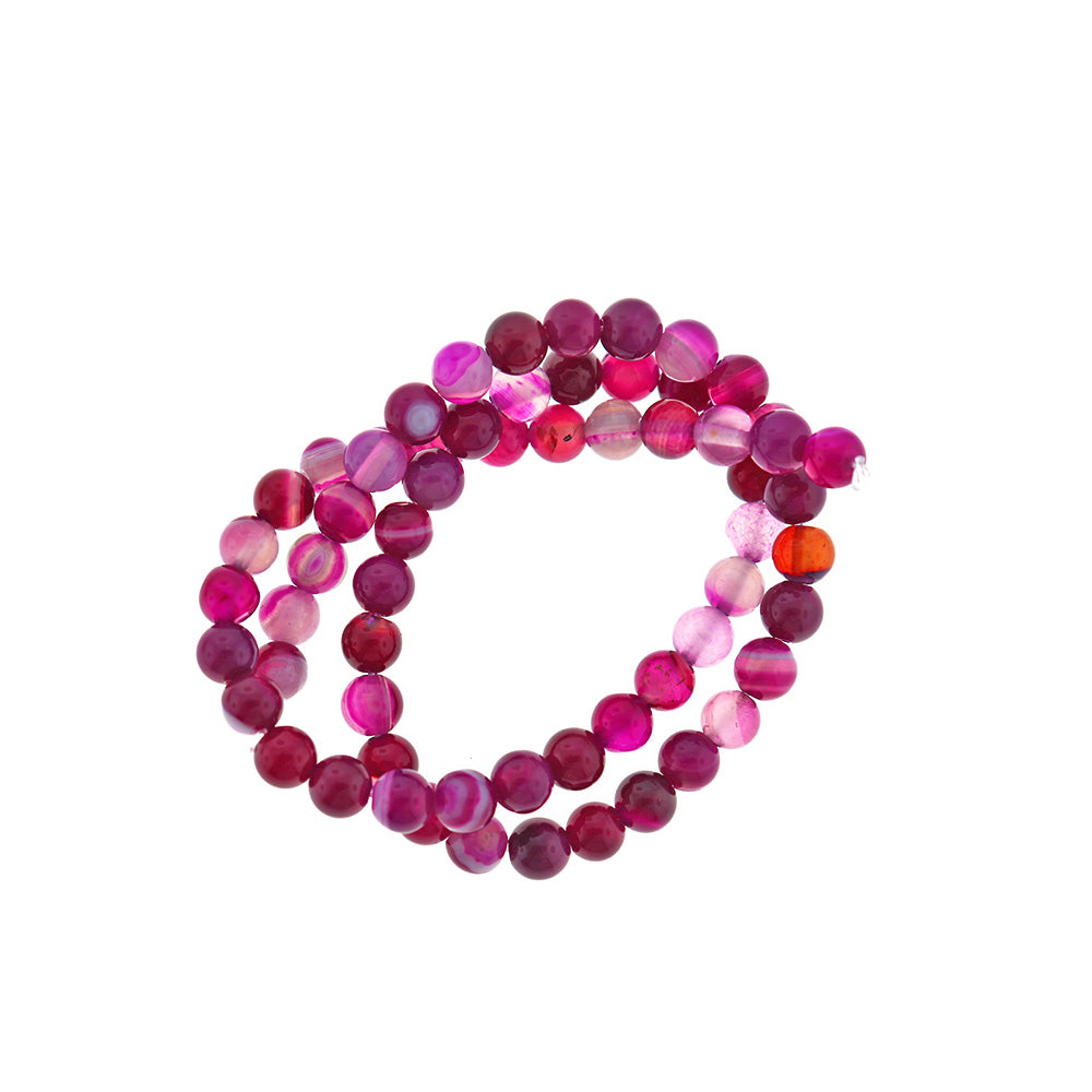 Perles Rondes Agate Naturelle 6mm - Rose Framboise - 1 Rang 63 Perles - BD473