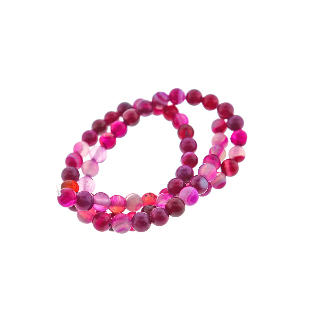 Perles Rondes Agate Naturelle 6mm - Rose Framboise - 1 Rang 63 Perles - BD473