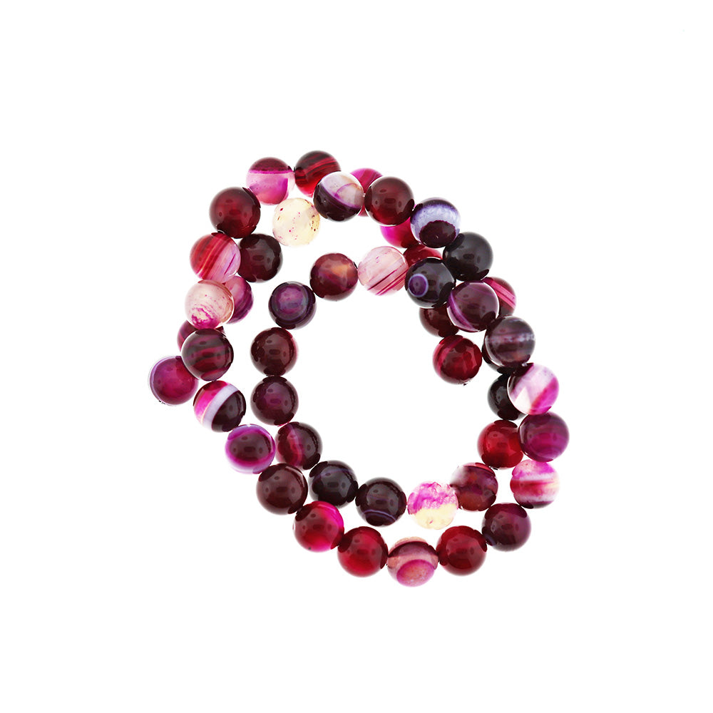 Round Natural Agate Beads 8mm - Fuchsia - 1 Strand 43 Beads - BD2467