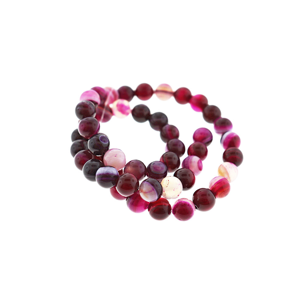 Round Natural Agate Beads 8mm - Fuchsia - 1 Strand 43 Beads - BD2467