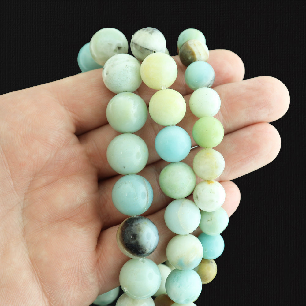 Round Natural Amazonite Beads 4mm - 14mm - Choose Your Size - Serene Beach Tones - 1 Full 15" - 15.7" Strand - BD1801