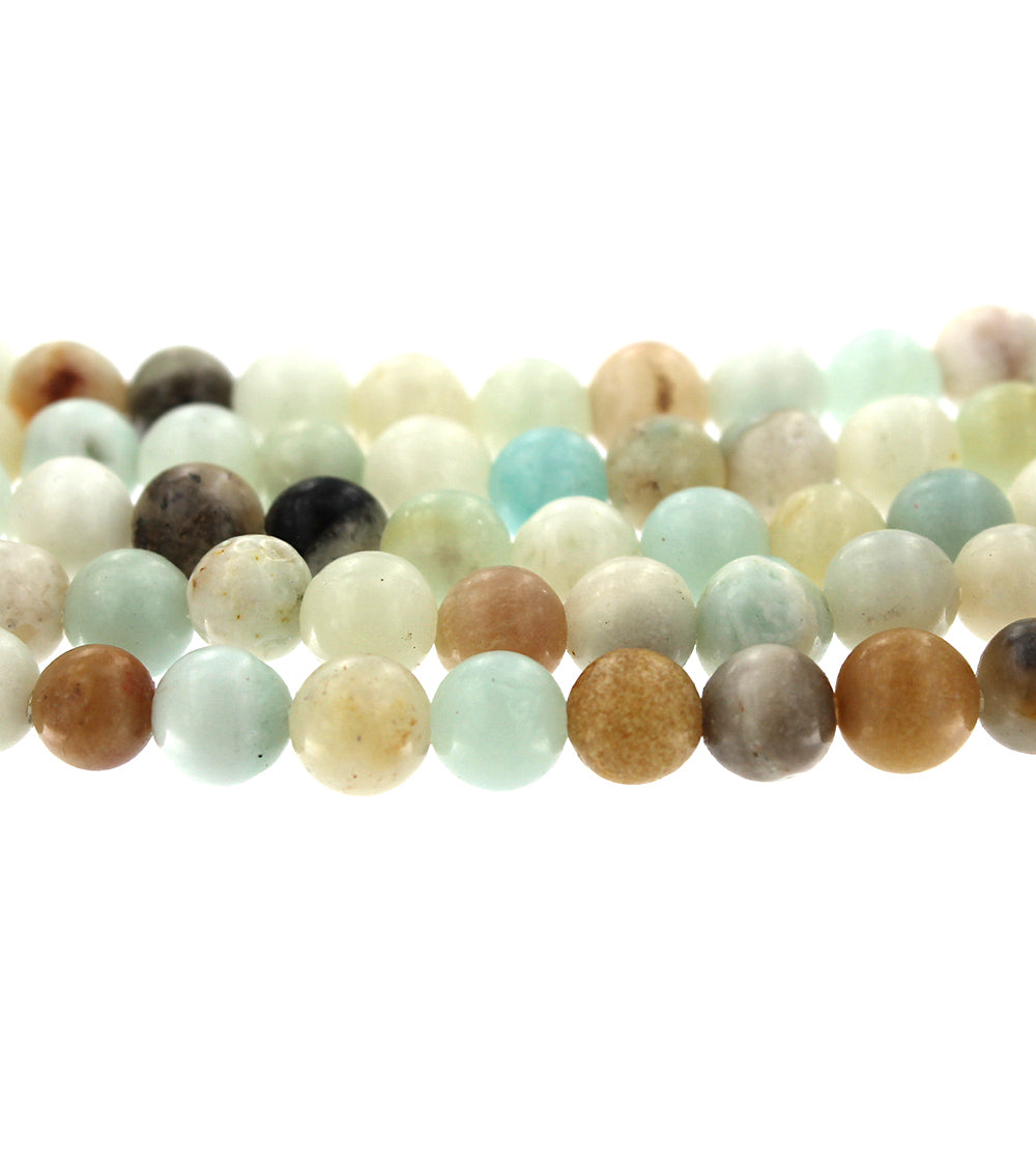 Perles rondes en amazonite naturelle 6 mm - Tons de plage en sourdine - 1 brin 61 perles - BD1692