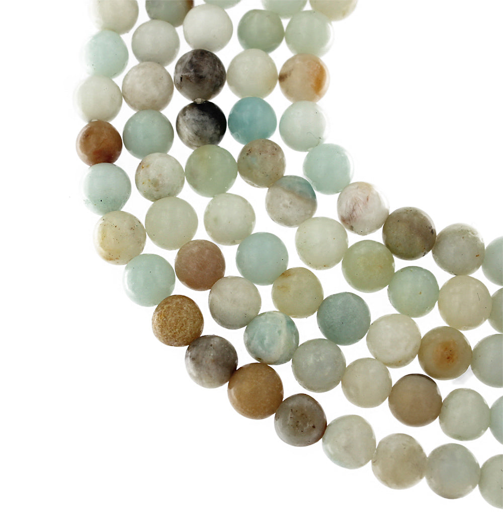 Perles rondes en amazonite naturelle 6 mm - Tons de plage en sourdine - 1 brin 61 perles - BD1692
