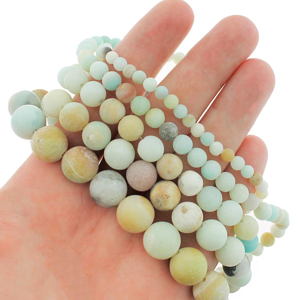 Round Natural Amazonite Beads - Frosted Beach Tones - 1 Full 15.5" Strand - Choose Your Size!