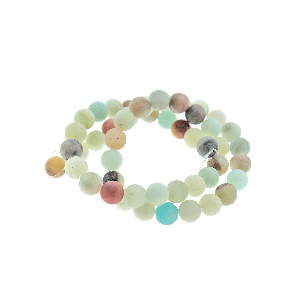 Round Natural Amazonite Beads - Frosted Earth Tones - 1 Strand - Choose Your Size!
