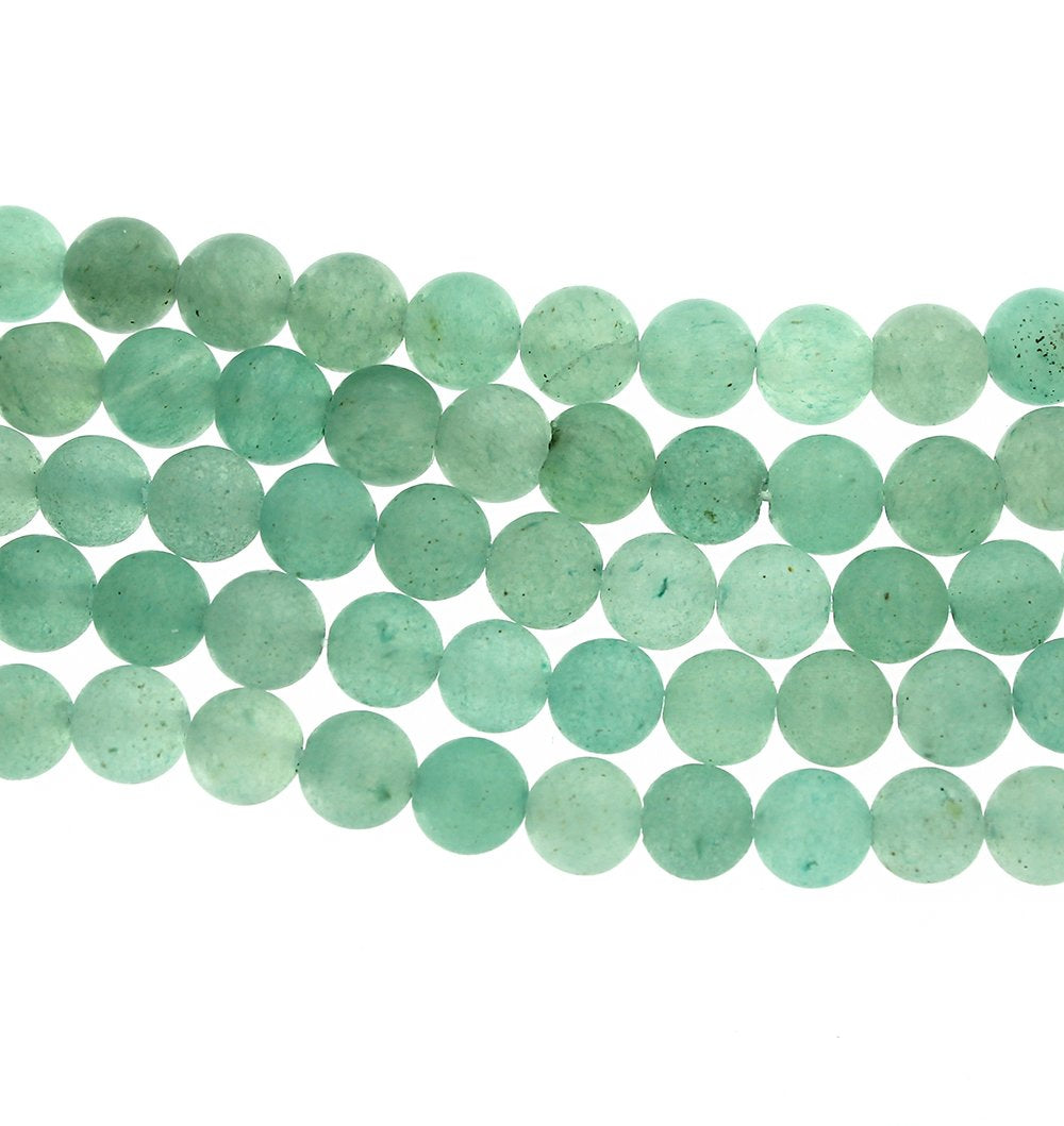 Perles rondes en aventurine naturelle 6 mm - Vert d'eau givré - 1 rang 65 perles - BD1677