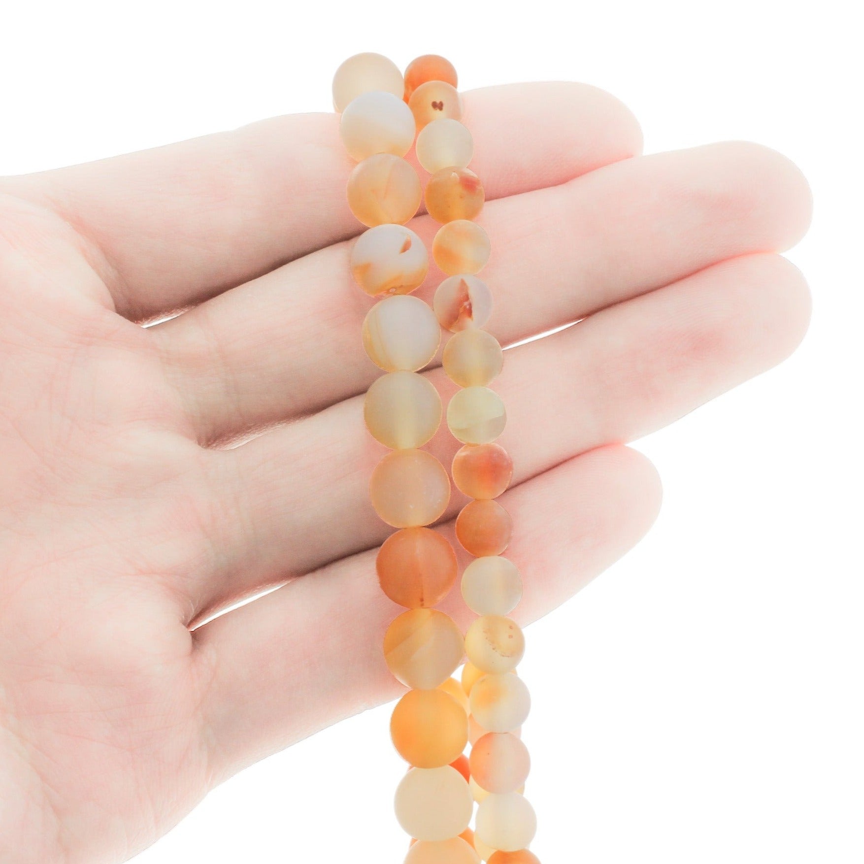 Perles de cornaline naturelles rondes 6mm - 8mm - Choisissez votre taille - Rouge feu givré et oranges - 1 brin complet - BD1670