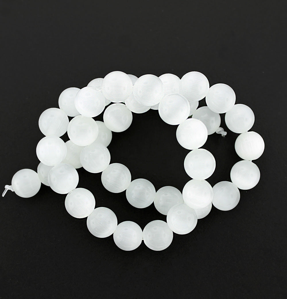 Perles rondes en oeil de chat naturel 4mm - 14mm - Choisissez votre taille - Blanc laiteux - 1 brin complet de 15" - BD1851