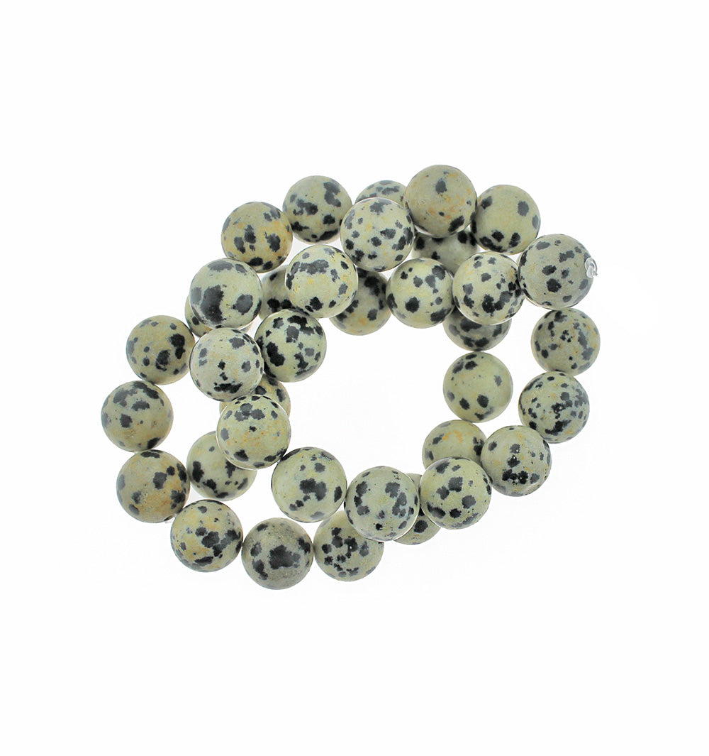 Round Natural Dalmatian Jasper Beads 4mm -12mm - Choose Your Size - Black and White Speckle - 1 Full 15" Strand - BD1836