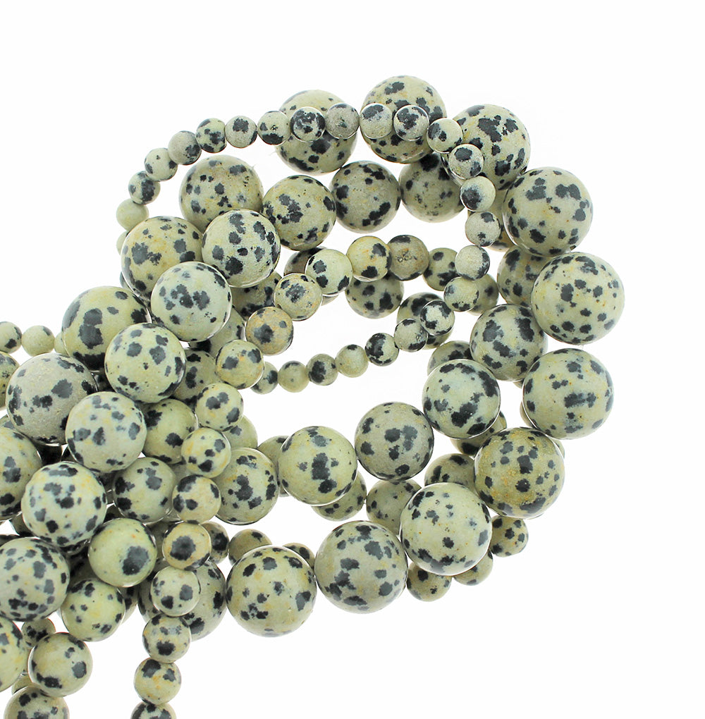 Round Natural Dalmatian Jasper Beads 4mm -12mm - Choose Your Size - Black and White Speckle - 1 Full 15" Strand - BD1836