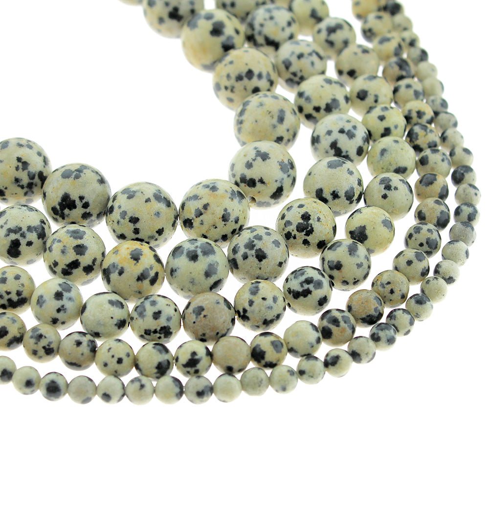Round Natural Dalmatian Jasper Beads 4mm -12mm - Choose Your Size - Black and White Speckle - 1 Full 15" Strand - BD1836