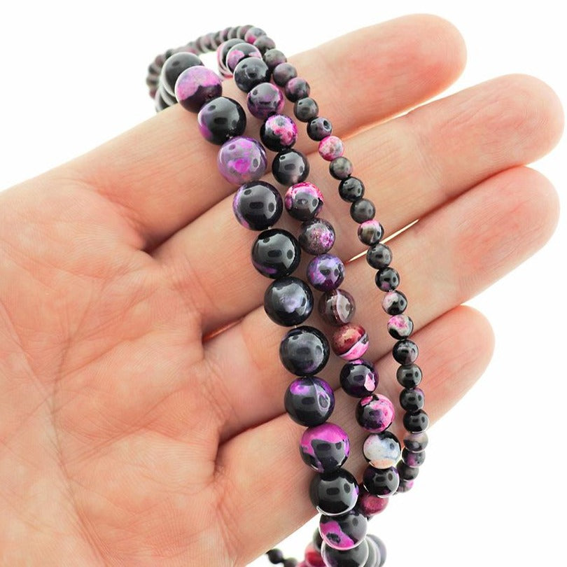 Round Natural Fire Agate Beads 4mm - 8mm - Choose Your Size - Polished Orchid - 1 Full 15" Strand - BD2648