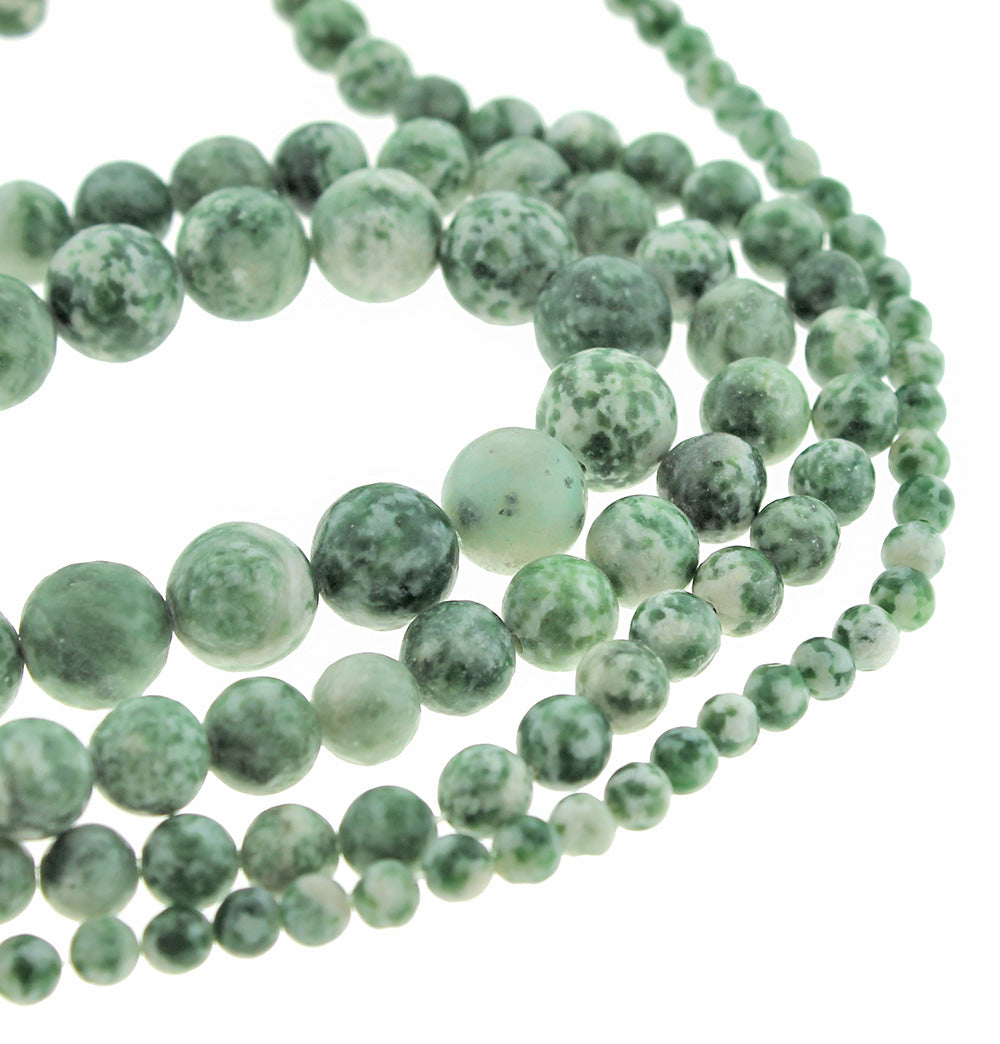 Round Natural Gemstone Beads 4mm -10mm - Choose Your Size - Mottled Green - 1 Full 15" Strand - BD1856