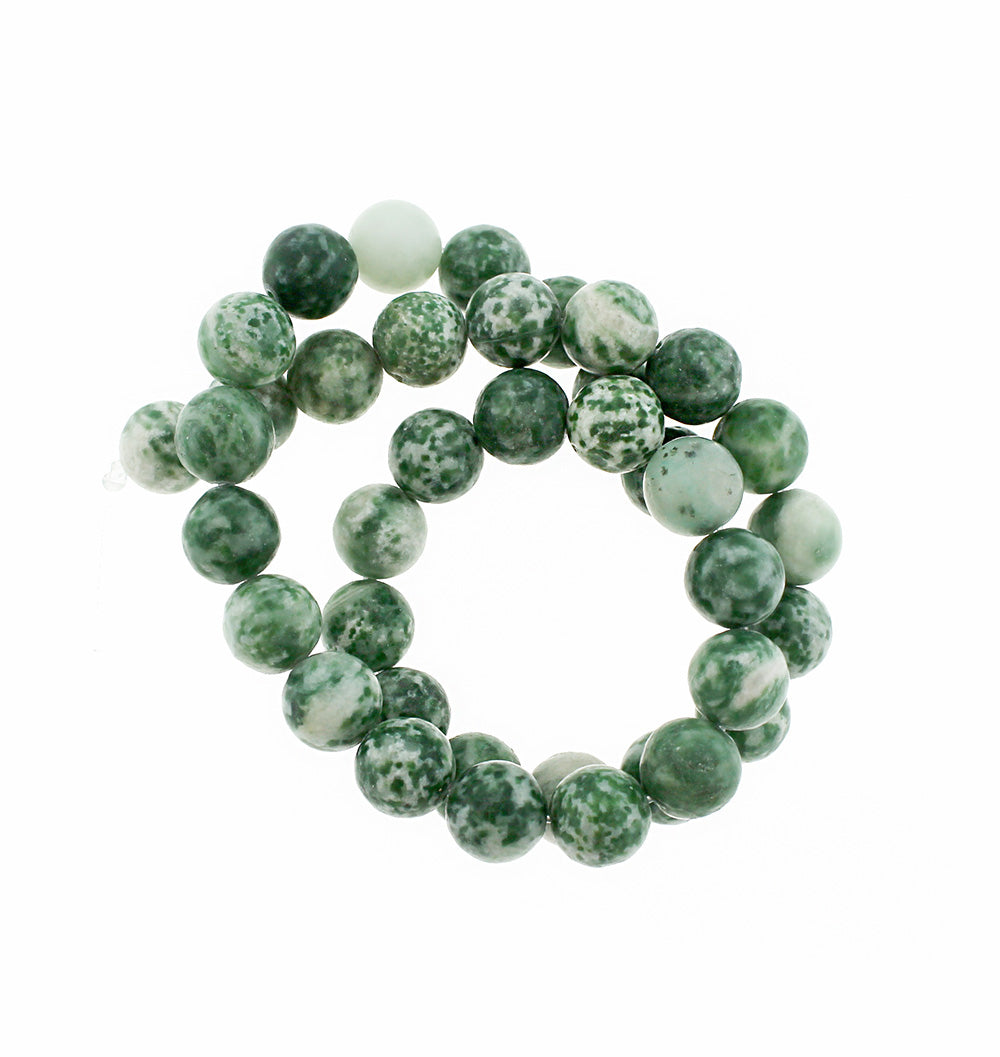 Round Natural Gemstone Beads 4mm -10mm - Choose Your Size - Mottled Green - 1 Full 15" Strand - BD1856