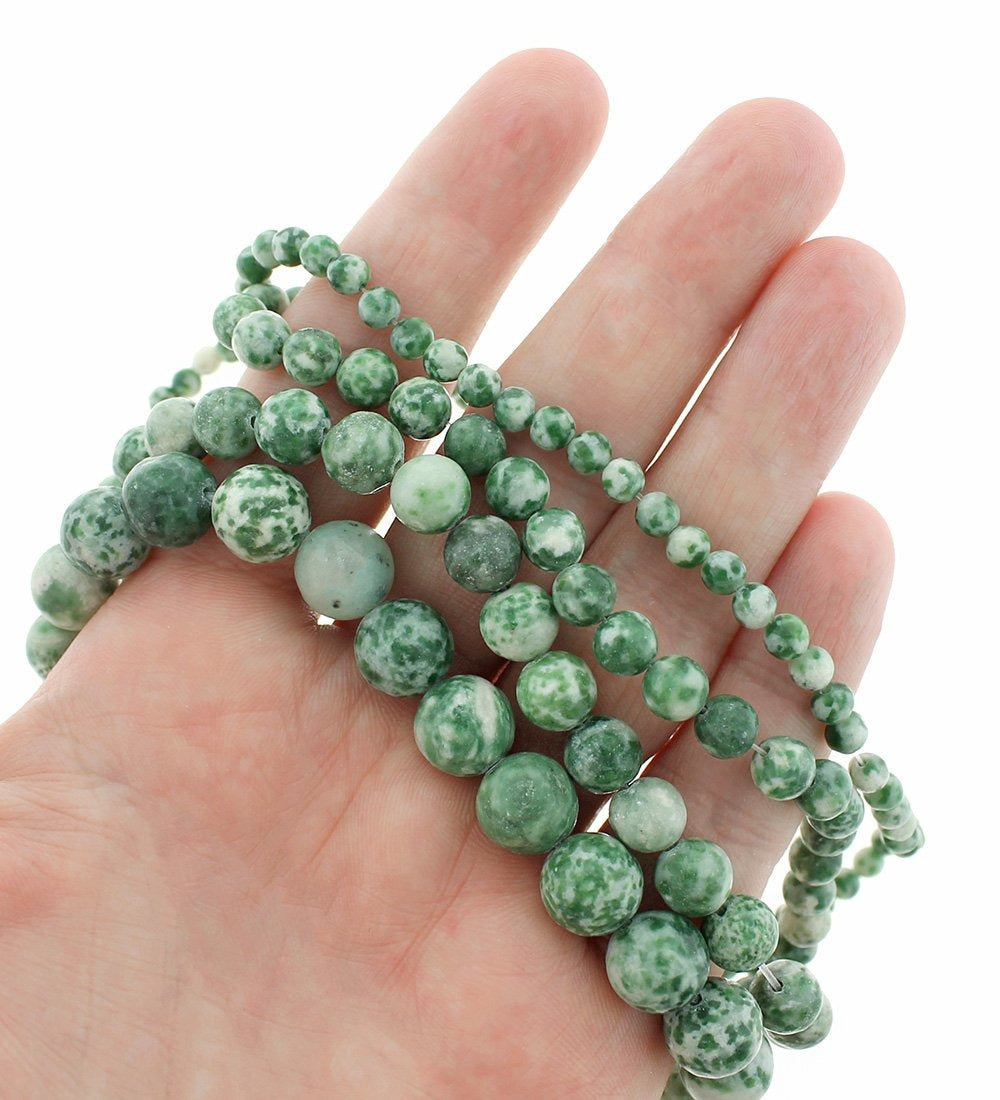 Perles de pierres précieuses naturelles rondes 4mm -10mm - Choisissez votre taille - Vert chiné - 1 brin complet de 15" - BD1856