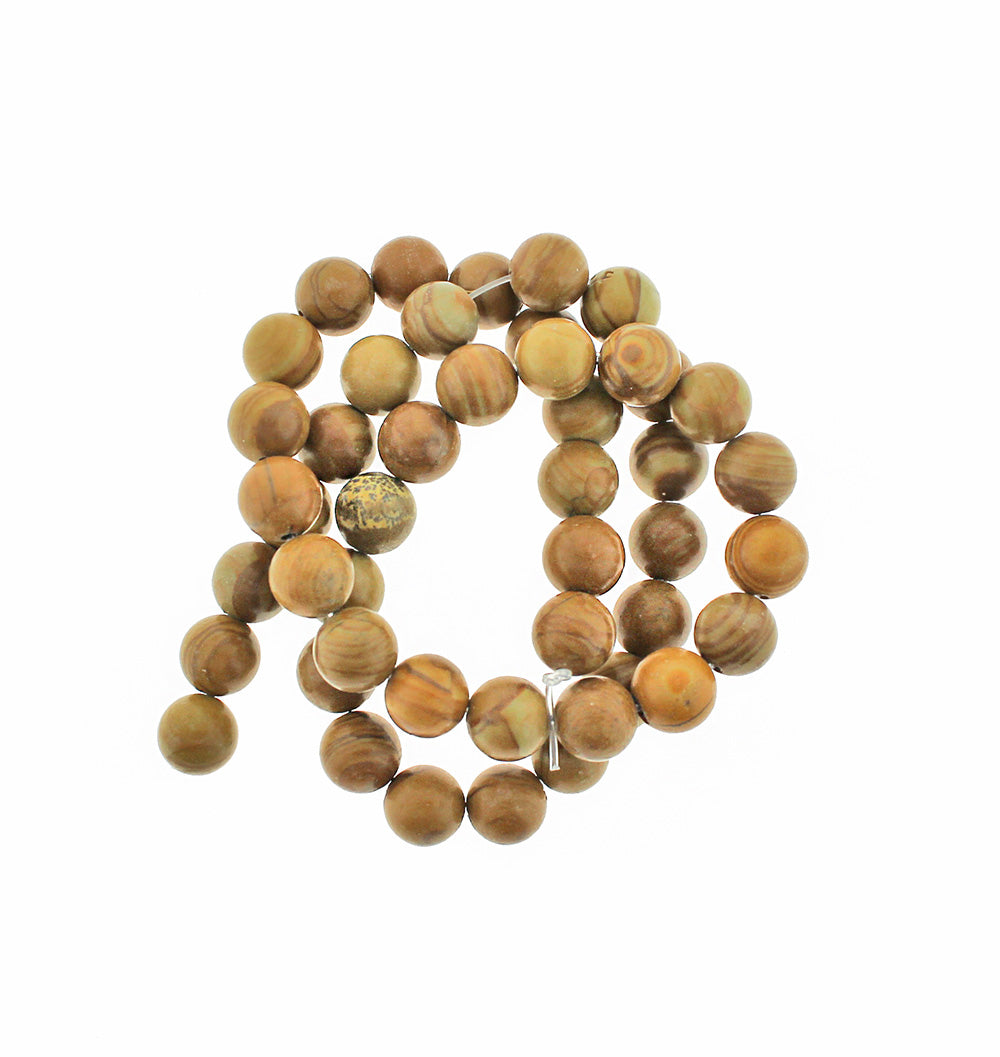 Round Natural Gemstone Beads 4mm -10mm - Choose Your Size - Natural Wood Grain - 1 Full 15" Strand - BD1837
