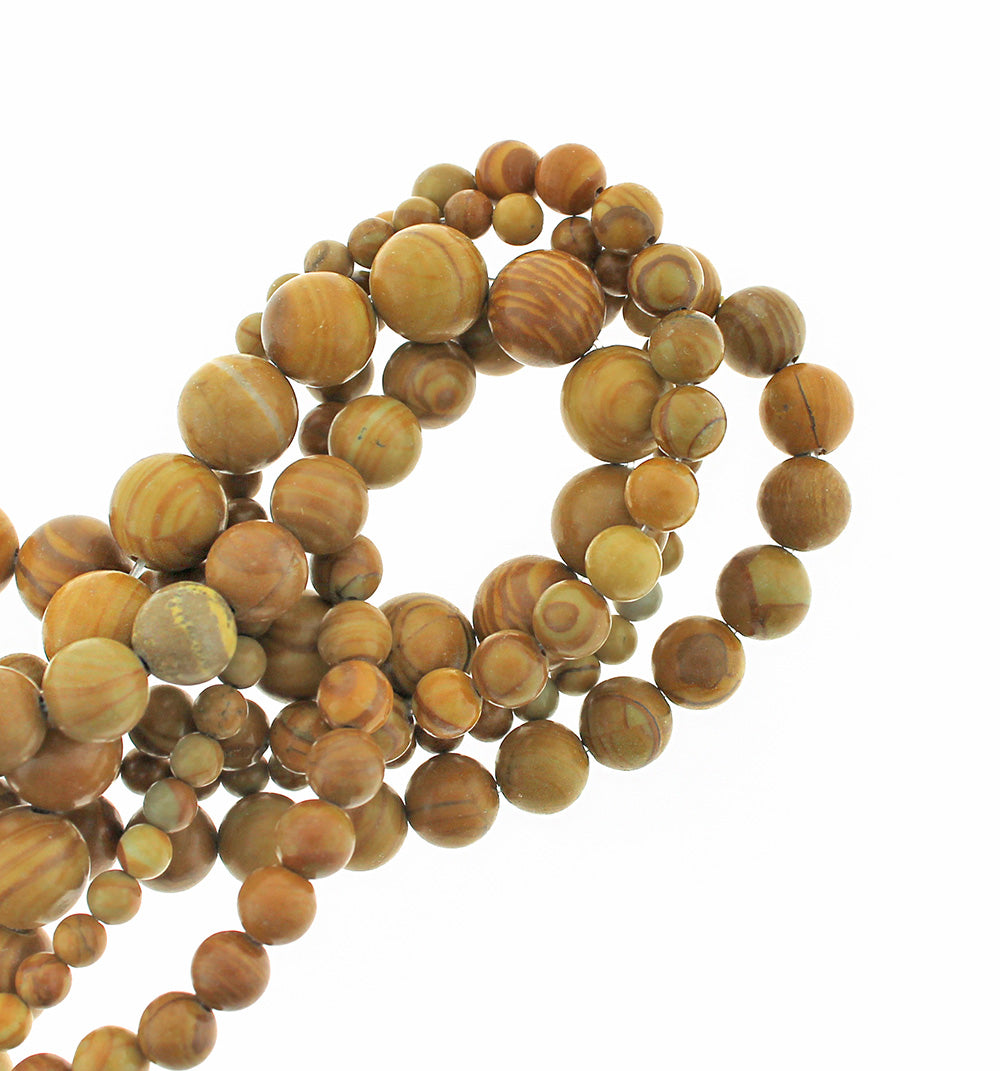 Round Natural Gemstone Beads 4mm -10mm - Choose Your Size - Natural Wood Grain - 1 Full 15" Strand - BD1837