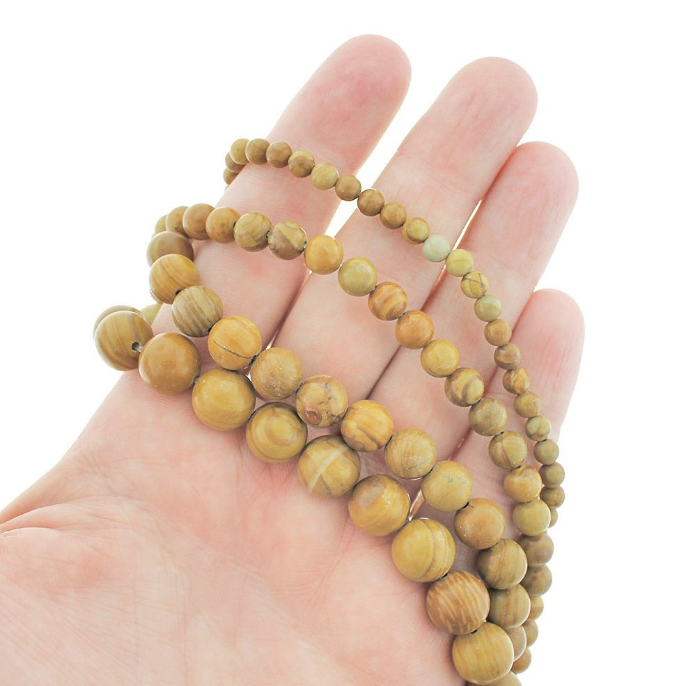 Round Natural Gemstone Beads 4mm -10mm - Choose Your Size - Natural Wood Grain - 1 Full 15" Strand - BD1837