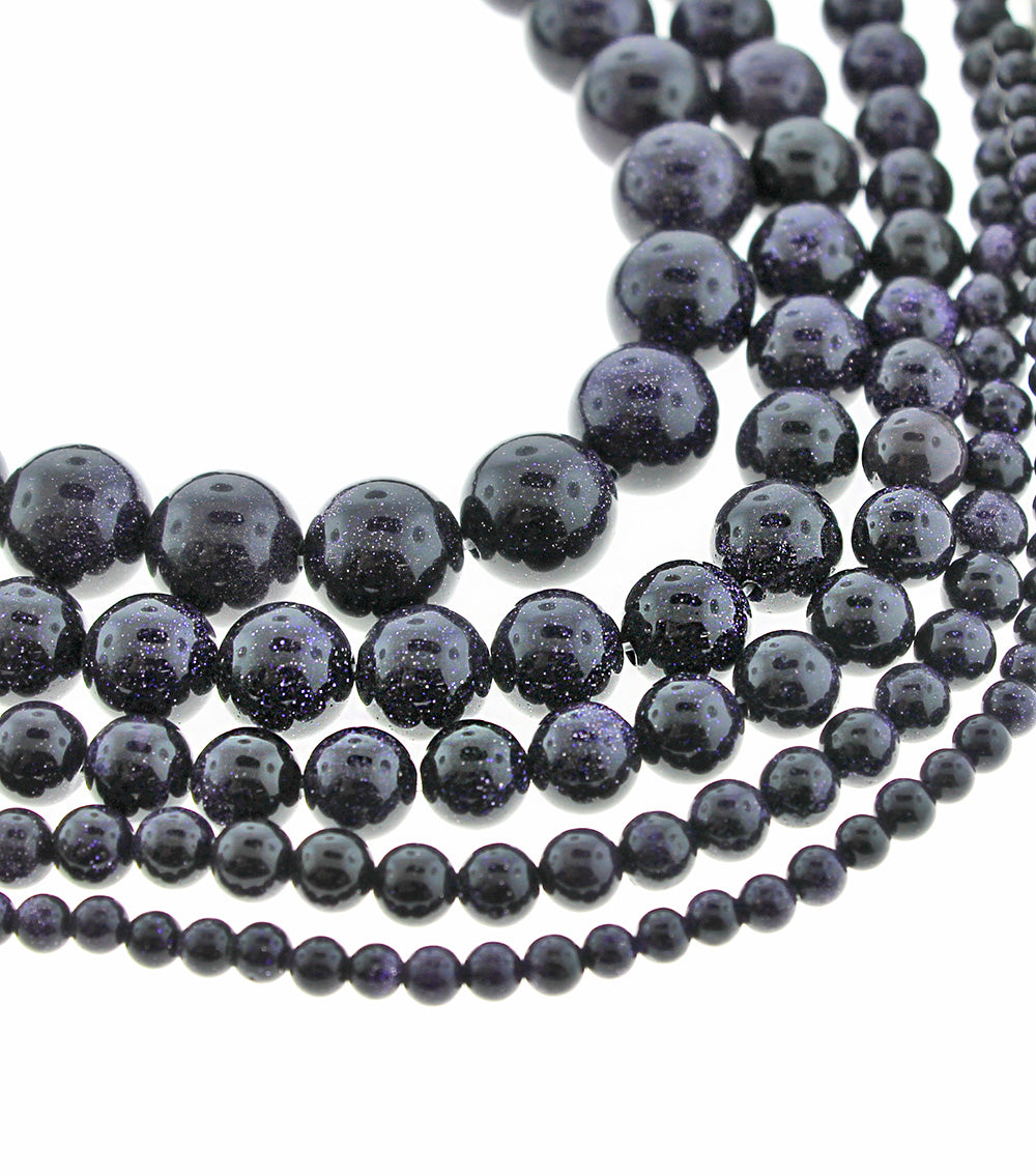 Round Natural Goldstone Beads 4mm - 12mm - Midnight Blue - 1 Full 15.5" Strand - BD1835