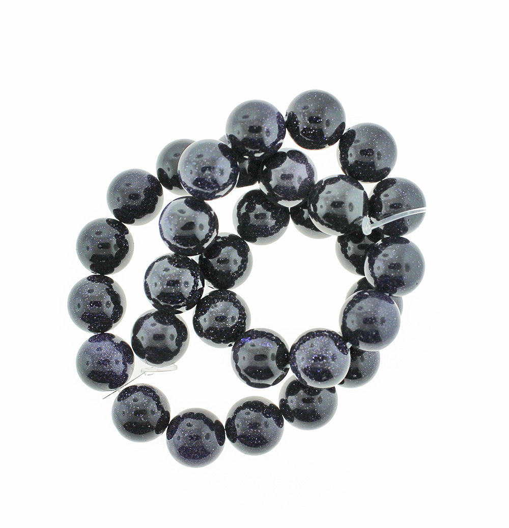 Round Natural Goldstone Beads 4mm - 12mm - Midnight Blue - 1 Full 15.5" Strand - BD1835