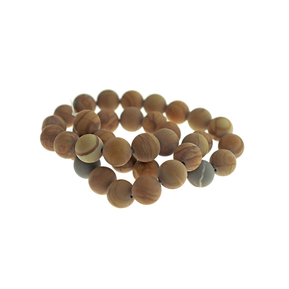 Perles rondes en pierre de grain naturel 4mm - 12mm - Choisissez votre taille - Marron givré - 1 brin complet - BD2751