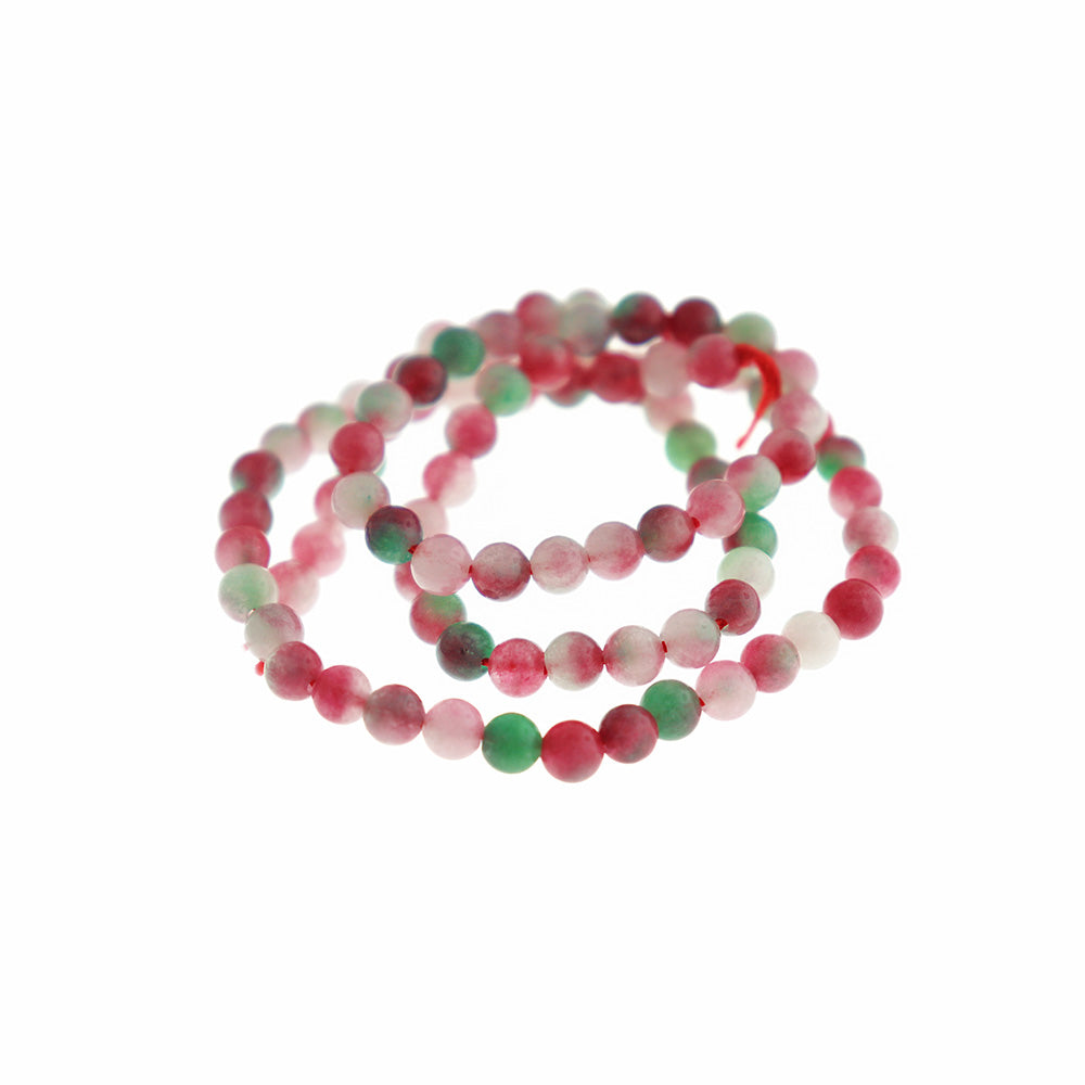 Perles rondes en jade naturel 4,5 mm - Rose pastèque et vert - 1 rang 90 perles - BD760
