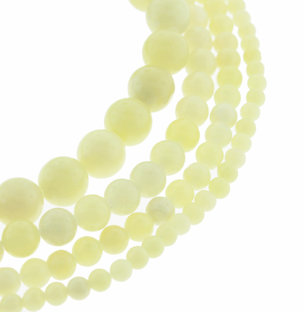 Perles de jade naturelles rondes 4mm - 10mm - Choisissez votre taille - Jaune citron - 1 brin complet de 15" - BD1846